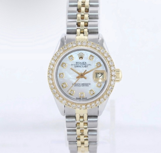 Custom Used Rolex 26mm Ladies Datejust Rolex w/diamond bezel and diamond di