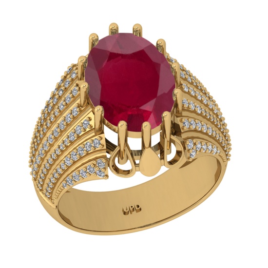 5.06 Ctw VS/SI1 Ruby And Diamond 14K Yellow Gold Engagement Ring