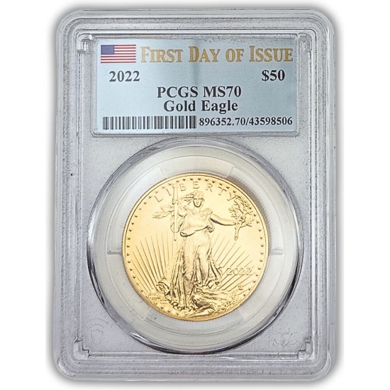Certified American $50 Gold Eagle 2022 MS70 PCGS First Day of Issue