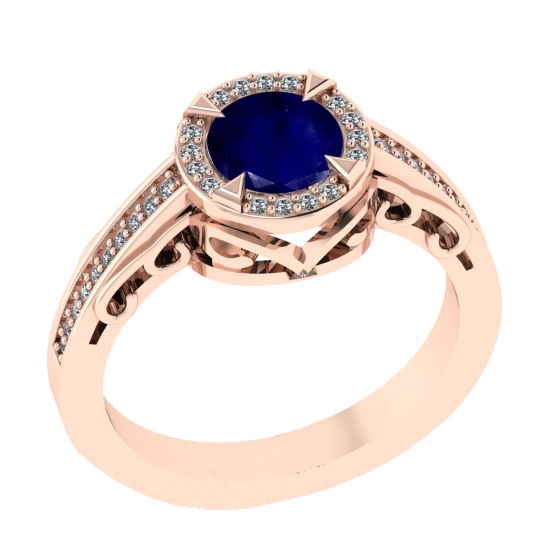 1.02 Ctw VS/SI1 Blue Sapphire and Diamond 14k Rose Gold Engagement Ring