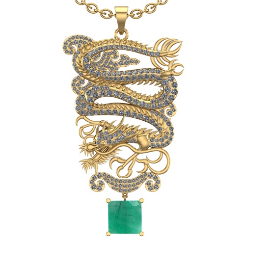 6.40 Ctw VS/SI1 Emerald and Diamond Prong Set 14K Yellow Gold Pendant (ALL