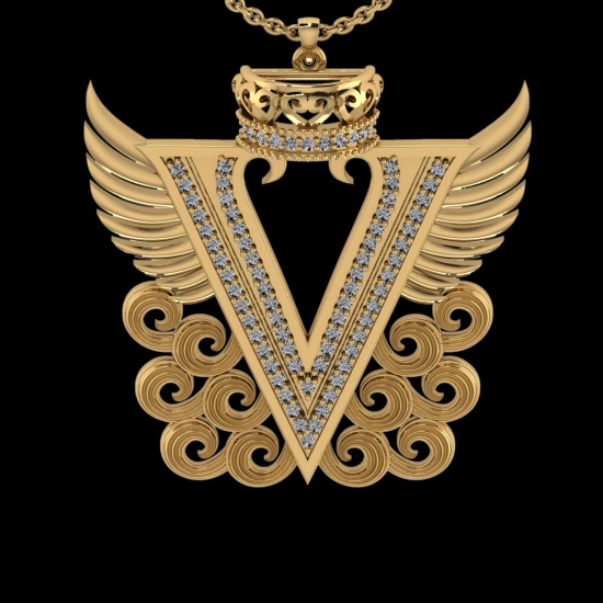0.36 Ctw VS/SI1 Diamond Prong Set 18K Yellow Gold Letter theme ( V) Necklac