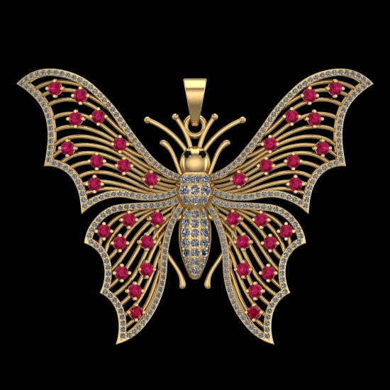 4.54 Ctw VS/SI1 Ruby and Diamond 10k Yellow Gold Butterfly Pendant (ALL DIA