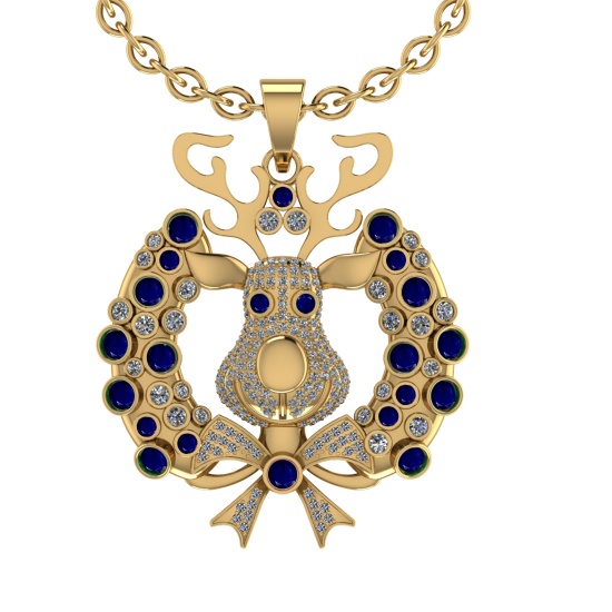 3.02Ctw VS/SI1 Blue Sapphire and Diamond 14K Yellow Gold Necklace(ALL DIAMO