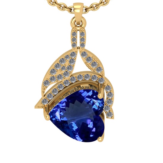 5.60 Ctw VS/SI1 Tanzanite And Diamond 18k Yellow Gold Necklace(ALL DIAMOND