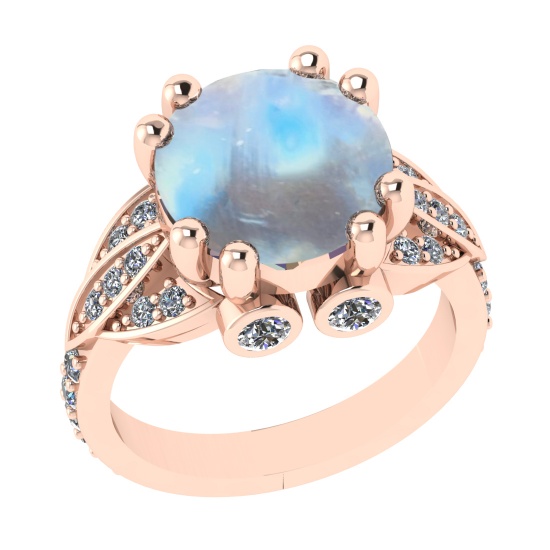 7.18 Ctw I2/I3 Rainbow Moonstone And Diamond 10K Rose Gold Engagement Ring(