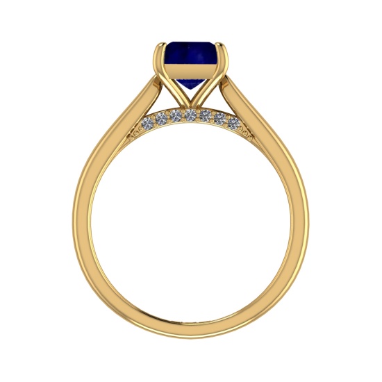 0.82 Ctw VS/SI1 Blue Sapphire and Diamond 14k Yellow Gold Engagement Ring (