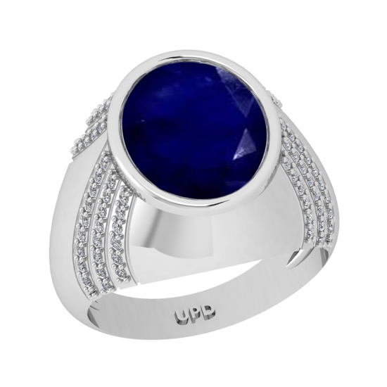5.15 Ctw VS/SI1 Blue Sapphire And Diamond 14K White Gold Engagement Ring