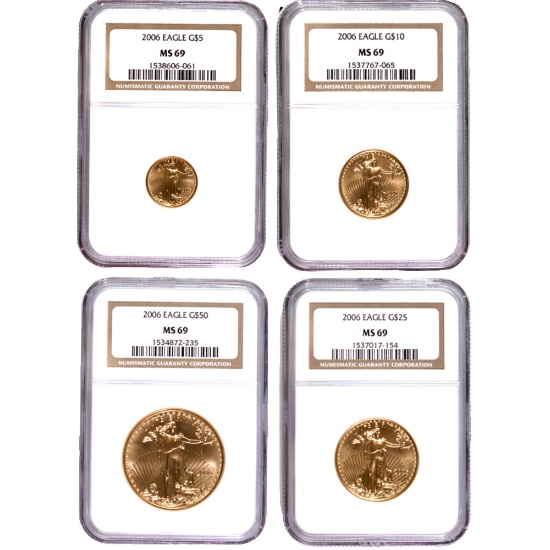 Certified American Gold Eagle 4pc Set 2006 MS69 NGC