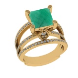 2.70 Ctw VS/SI1 Emerald And Diamond 14k Yellow Gold Engagement Ring (ALL DI