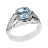 1.43 Ctw VS/SI1 Blue Topaz and Diamond Set 10K white Gold Engagement Ring (