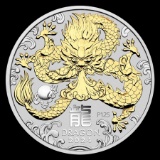 2024 Australia 1 oz Silver Lunar Dragon (Gilded, w/Box & COA)