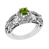1.45 Ctw VS/SI1 Peridot and Diamond Set 10K white Gold Engagement Ring (ALL