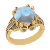 7.18 Ctw I2/I3 Rainbow Moonstone And Diamond 10K Yellow Gold Engagement Rin