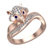 0.52 Ctw VS/SI1 Blue Sapphire and Diamond 14k Rose Gold Animal theme Fox Ri