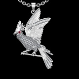 1.72 Ctw VS/SI1 Ruby and Diamond Prong Set 18K White Gold Birds Necklace (A