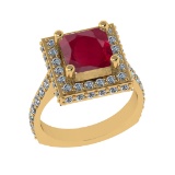 3.21 Ctw VS/SI1 Ruby And Diamond 14k Yellow Gold Engagement Ring (ALL DIAMO