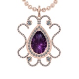 16.10 Ctw VS/SI1 Amethyst and Diamond 14K Rose Gold Pendant
