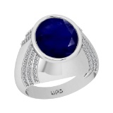 5.15 Ctw VS/SI1 Blue Sapphire And Diamond 14K White Gold Engagement Ring