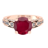 3.32 Ctw VS/SI1 Ruby and Diamond 14k Rose Gold Engagement Ring (ALL DIAMOND