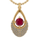 0.80 Ctw VS/SI1 Ruby and Diamond 14k Yellow Gold Engagement Ring