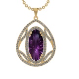 16.93 Ctw VS/SI1 Amethyst and Diamond Prong Set 14k Yellow Gold Pendant (AL