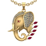 1.99 Ctw VS/SI1 Ruby and Diamond 14k Yellow Gold Animal theme Elephant Pend