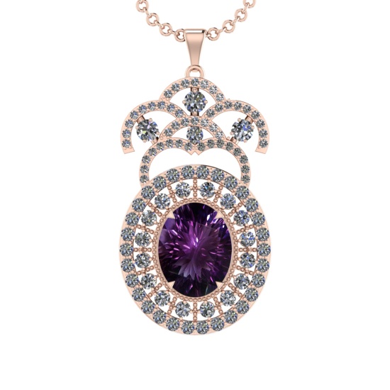 19.91 Ctw VS/SI1 Amethyst and Diamond 14K Rose Gold Pendant (ALL DIAMOND AR