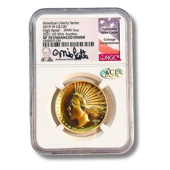 2019-W American Liberty Enhanced High Relief 1 oz. Gold SP70 NGC Castle Sig