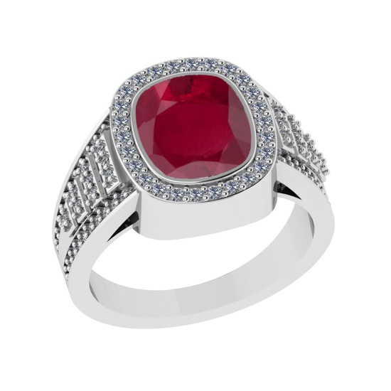 3.28 Ctw VS/SI1 Ruby and Diamond 14k white Gold Engagement Ring (ALL DIAMON
