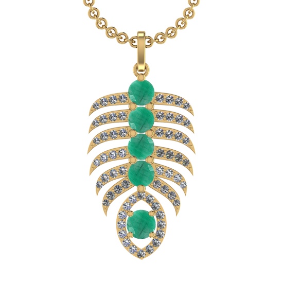 4.60 Ctw VS/SI1 Emerald and Diamond 14k Yellow Gold Pandant (ALL DIAMOND AR