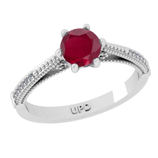0.90 Ctw VS/SI1 Ruby and Diamond 14k white Gold Engagement Ring (ALL DIAMON
