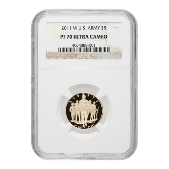 Certified Commemorative $5 Gold 2011-W US Army PF70 NGC