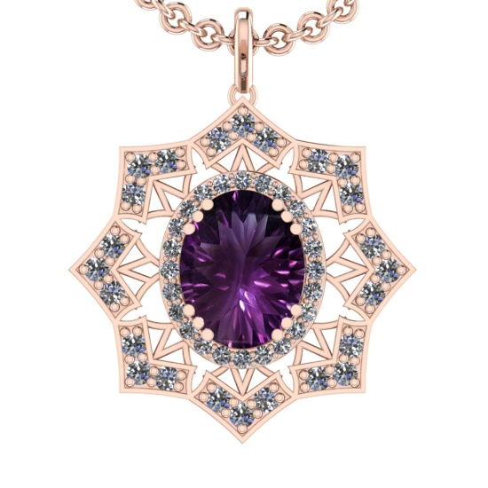 22.81 Ctw VS/SI1 Amethyst and Diamond 14K Rose Gold Pendant