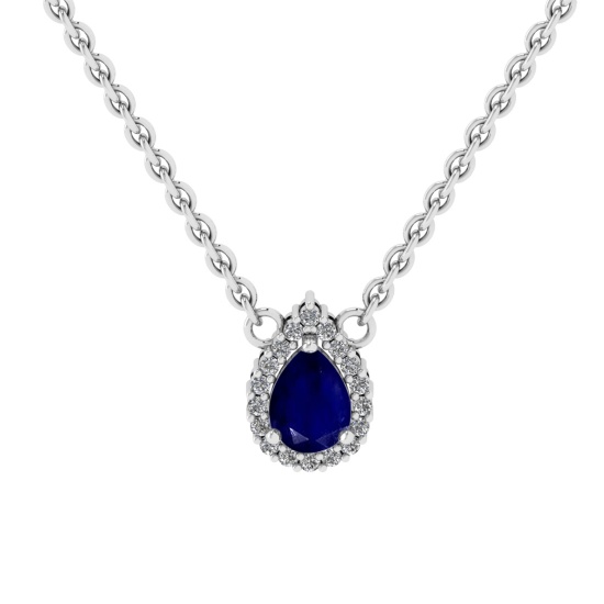 0.89 Ctw VS/SI1 Blue sapphire and Diamond Prong Set 14K White Gold Necklace