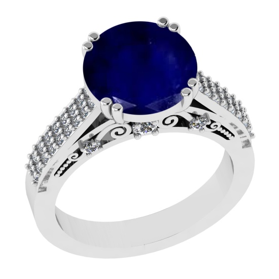 4.39 Ctw VS/SI1 Blue Sapphire and Diamond 14k white Gold Engagement Ring