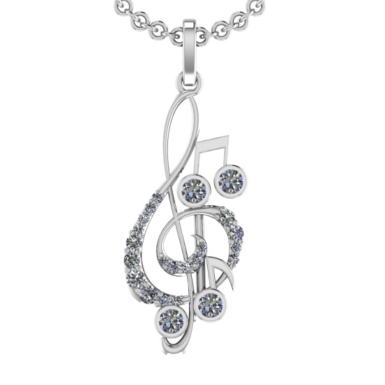0.81 Ctw SI2/SI1 Diamond 14k White Gold musical instruments theme Pendant (