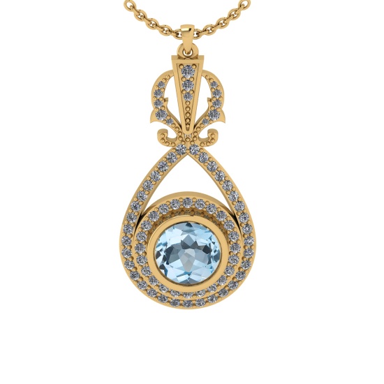 1.85 Ctw VS/SI1 Blue Topaz and Diamond 10K Yellow Gold Pendant (ALL DIAMOND