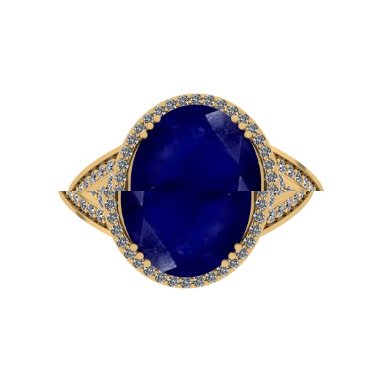 5.60 Ctw VS/SI1 Blue Sapphire And Diamond 14k Yellow Gold Engagement Ring (