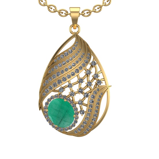 6.68 Ctw VS/SI1 Emerald and Diamond 14k Yellow Gold Pendant (ALL DIAMOND AR