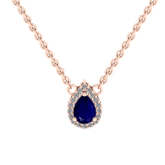 0.89 Ctw VS/SI1 Blue sapphire and Diamond Prong Set 14K Rose Gold Necklace
