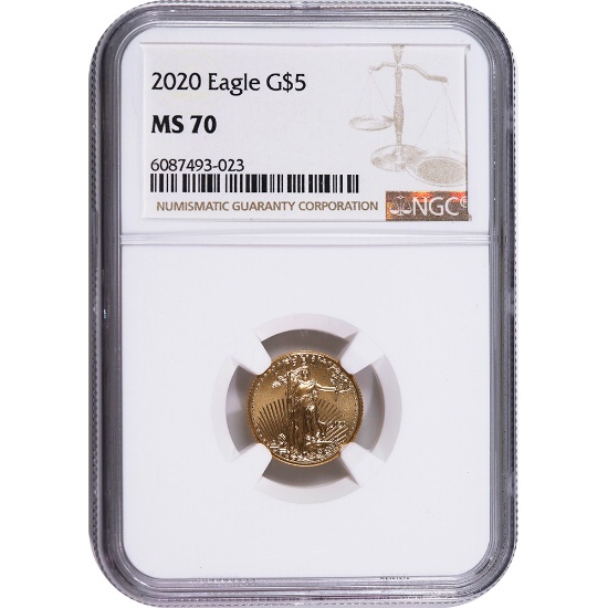 Certified American G$5 Gold Eagle 2020 MS70 NGC