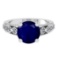 3.32 Ctw VS/SI1 Blue Sapphire and Diamond 14k white Gold Engagement Ring (A