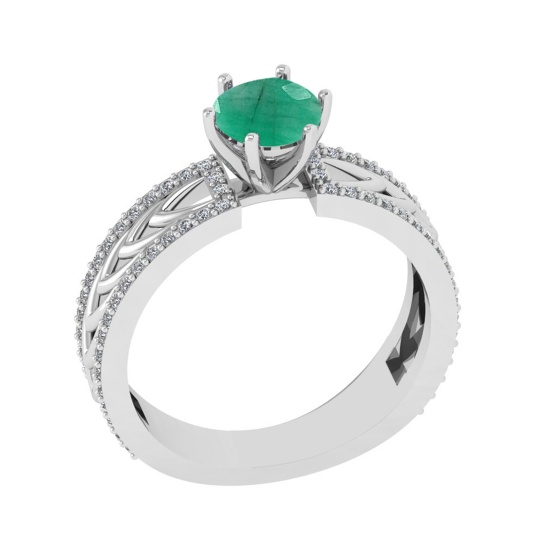 1.36 Ctw VS/SI1 Emerald and Diamond Prong Set 14K White Gold Engagement Rin