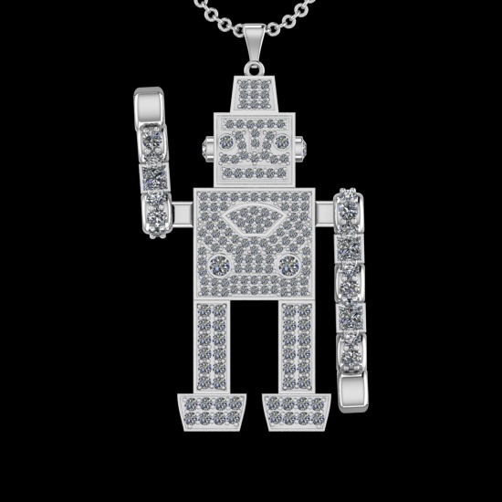 7.91 Ctw VS/SI1 Diamond 18K White Gold Robot themed Necklace(ALL DIAMOND AR