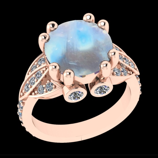7.18 Ctw VS/SI1 Rainbow Moonstone And Diamond 14K Rose Gold Engagement Ring