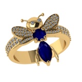 1.31 Ctw VS/SI1 Blue Sapphire and Diamond 14k Yellow Gold Bees theme Ring (