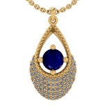 0.80 Ctw VS/SI1 Blue Sapphire and Diamond 14k Yellow Gold Engagement Ring