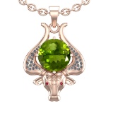 2.89 Ctw VS/SI1 Peridot and Diamond Set 10K Rose Gold Creature Theme Pendan