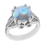 7.18 Ctw I2/I3 Rainbow Moonstone And Diamond 10K White Gold Engagement Ring